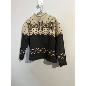 Eddie Bauer Women's Petite S Fair Isle Nordic Wool Sweater Vintage Snowflake